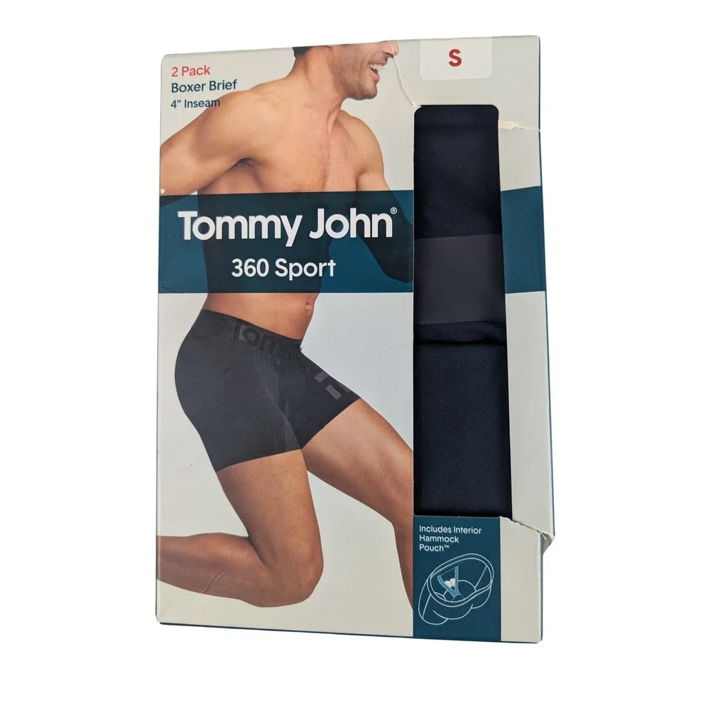 Tommy John Mens Small 2 Pack 360 Sport Boxer Briefs‎ Black 4